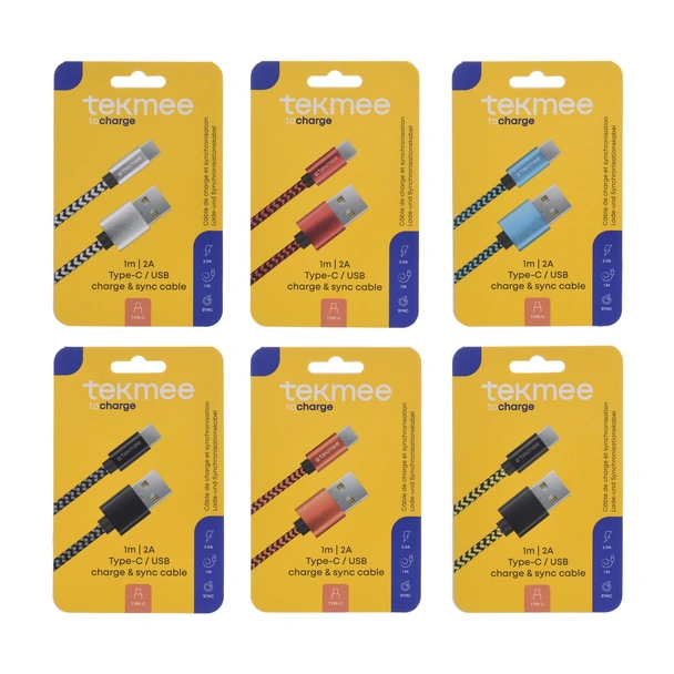 Кабел за зареждане Type-C към USB 1 м Nylon braided TEKMEE - Image 1