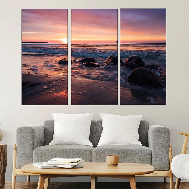 Крайбрежие с кораб в далечината - картина пано за стена - Image 2