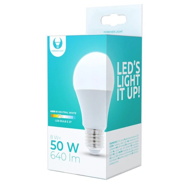 LED крушка E27 А60 8W 640lm 4500K неутрално бяла FOREVER - Image 2