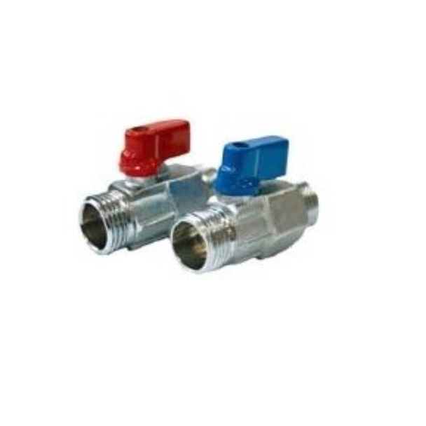 Сферичен кран мини 1/2 ММ мат никел с червена/синя ръкохватка - Image 2