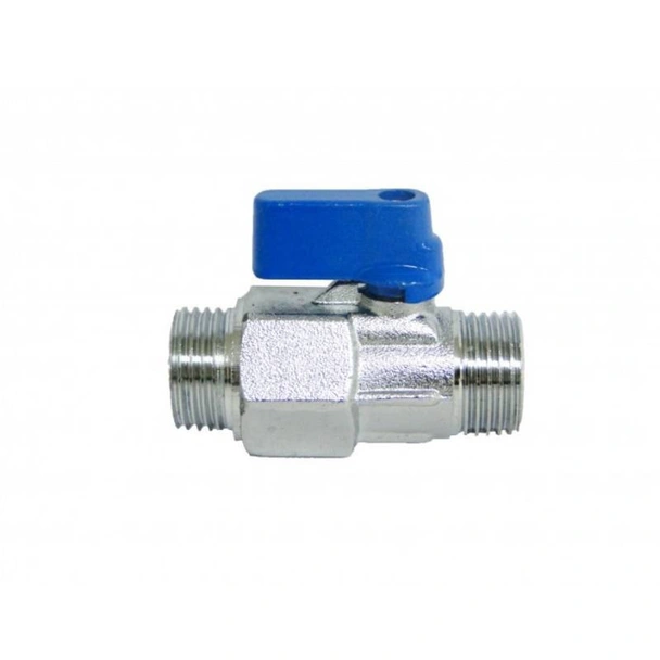 Сферичен кран мини 1/2 ММ мат никел с червена/синя ръкохватка