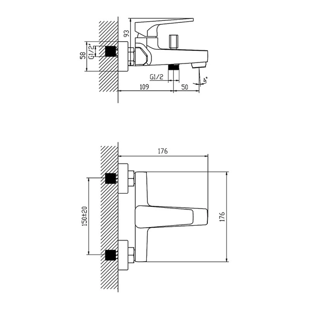 Смесител за вана/душ стенен 6103 Genua FORMA VITA - Image 2