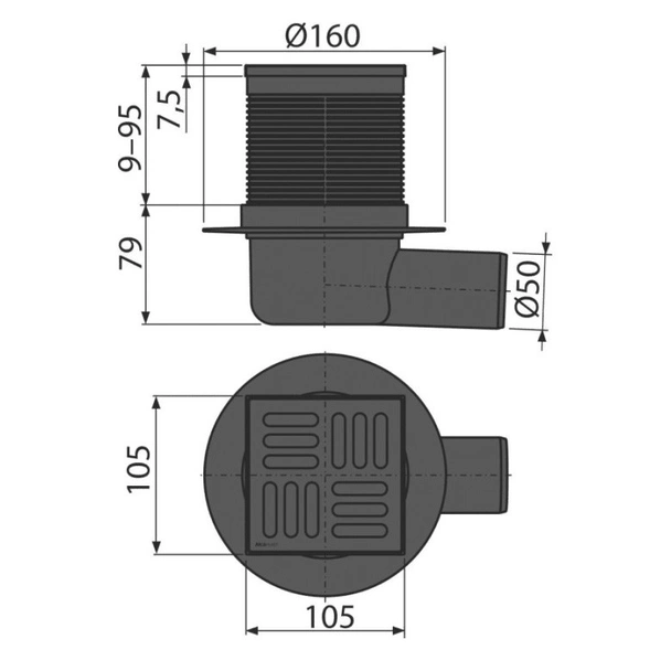Подов сифон ø50 мм черен мат Smart APV31 Black ALCA - Image 2