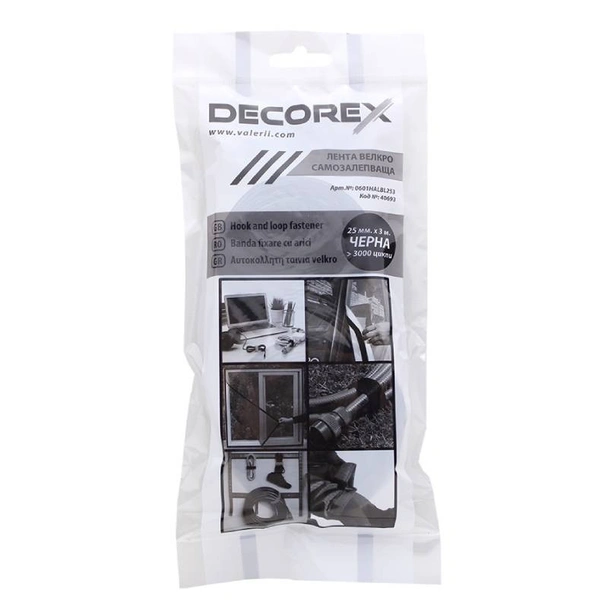Самозалепваща черна лента велкро 25ммx3м DECOREX - Image 2