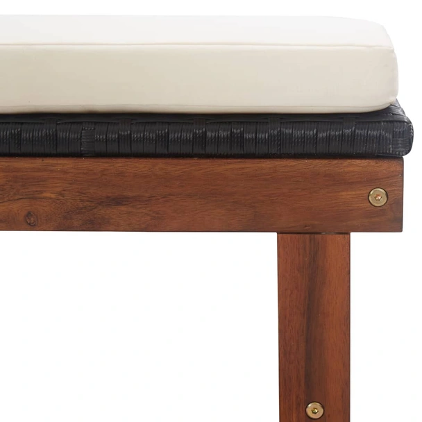 Шезлонг с възглавница, полиратан и акация масив, черен - Image 9