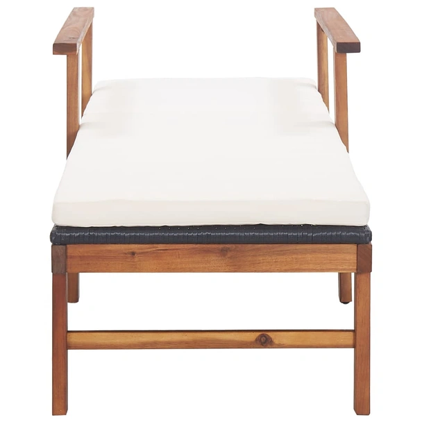 Шезлонг с възглавница, полиратан и акация масив, черен - Image 7