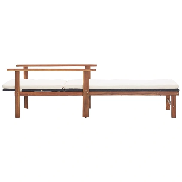 Шезлонг с възглавница, полиратан и акация масив, черен - Image 3