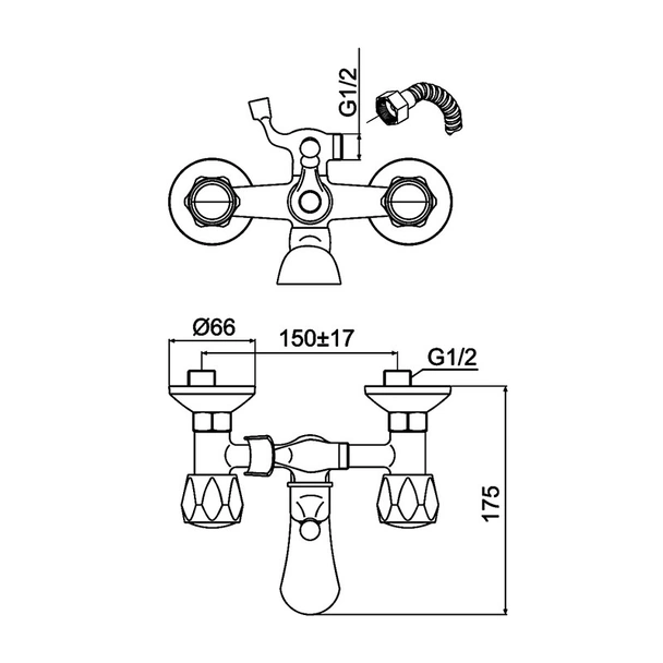 Смесител за вана/душ стенен Mesina 7003 D FORMA VITA - Image 2