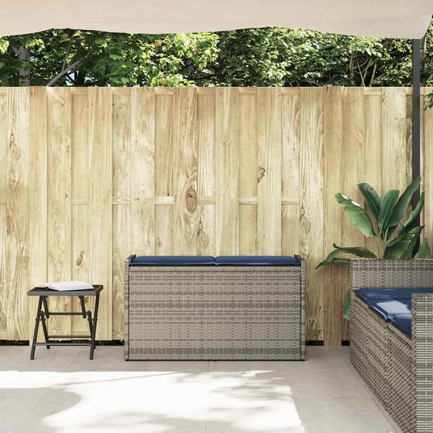 Външна пейка за съхранение с възглавница Grey 100 cm Поли ратан - VL4104067 - Image 3