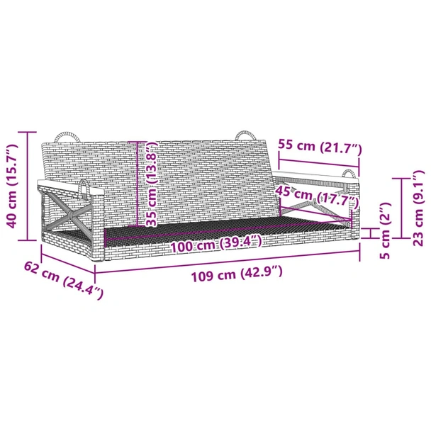 Пейка люлка, черна, 109x62x40 см, полиратан - VL368152 - Image 9