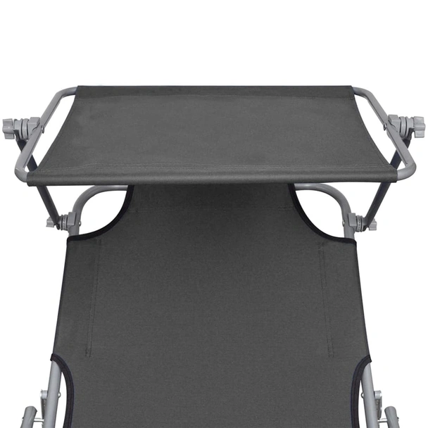 Сгъваем шезлонг с козирка, сив, алуминий - Image 6