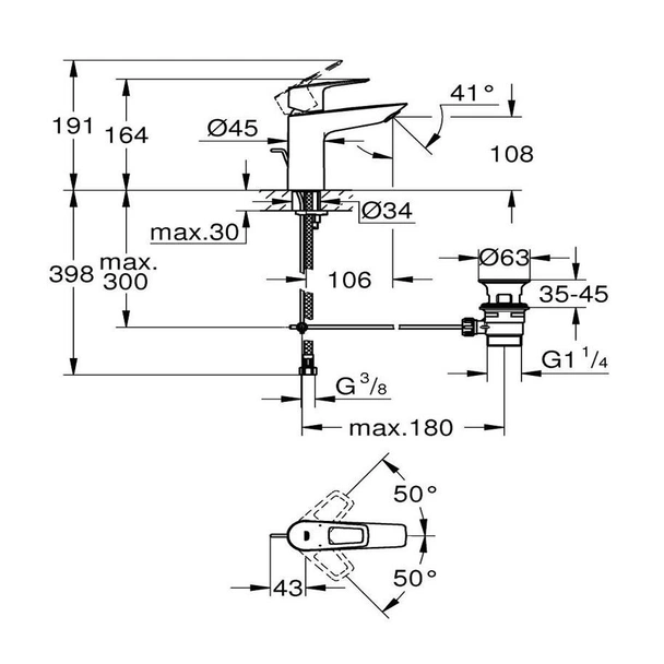 Комплект за баня: тръбно окачване и смесители BauLoop GROHE - Image 5