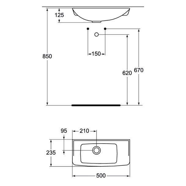Мивка за ръце 50 cm без отвор за смесител Ulysse Vidima - Image 2