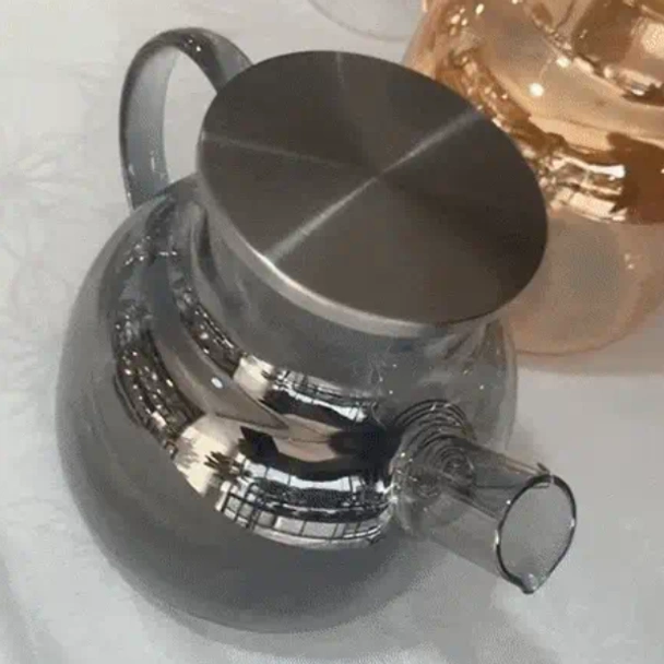 Стъклен чайник с метални цедка и капак 1 л - Image 2