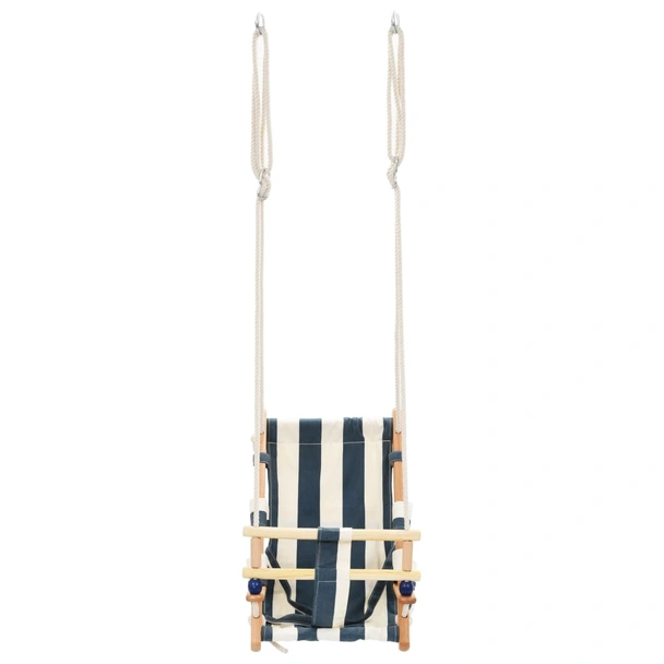Бебешка люлка с предпазен колан, памук, дърво, синя - Image 6