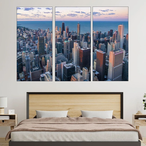 Чикаго по здрач - картина пано за стена - Image 2