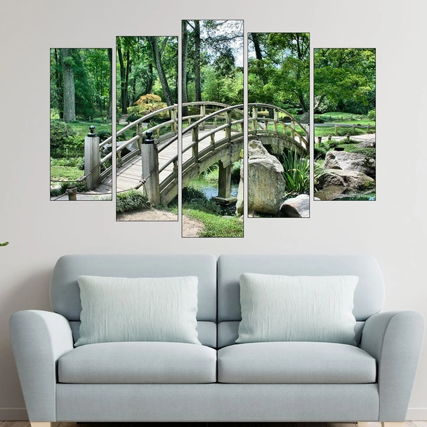 Дървен мост в градина - картина пано за стена - Image 3