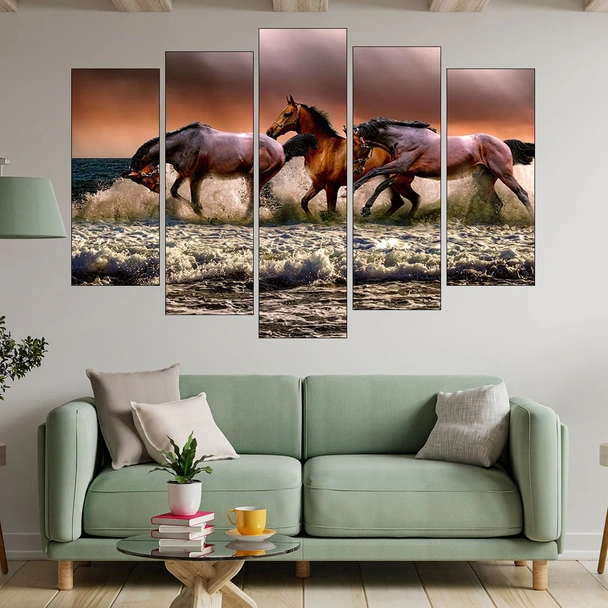 Галопиращи коне в морето - картина пано за стена - Image 3