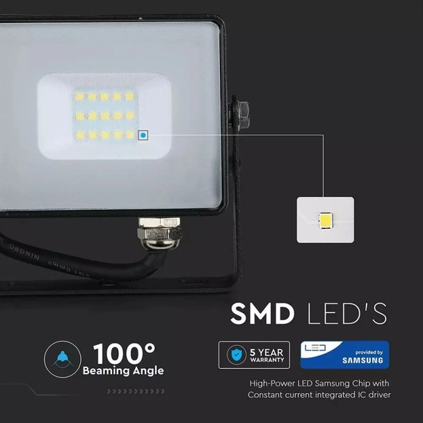 LED прожектор 10 W 6400 К черен Samsung чип SMD V-TAC - Image 5