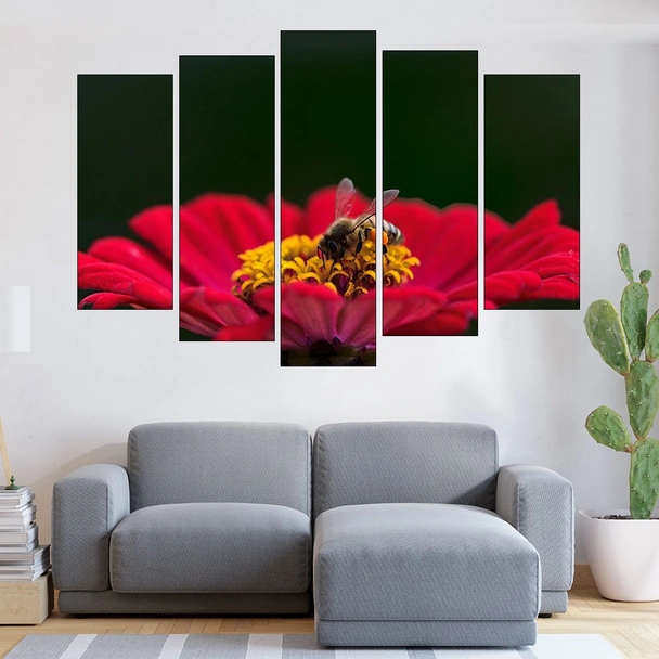 Пчела върху циния - картина пано за стена - Image 3