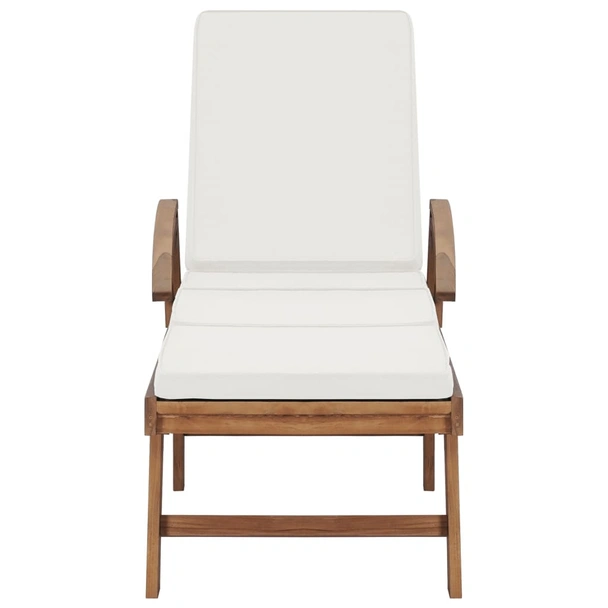 Шезлонг с шалте, тиково дърво масив, кремав - Image 2