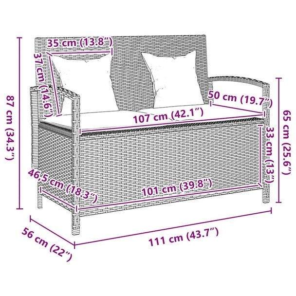 Градинска пейка за съхранение с възглавница Бежова поли ратан - VL4104215 - Image 12