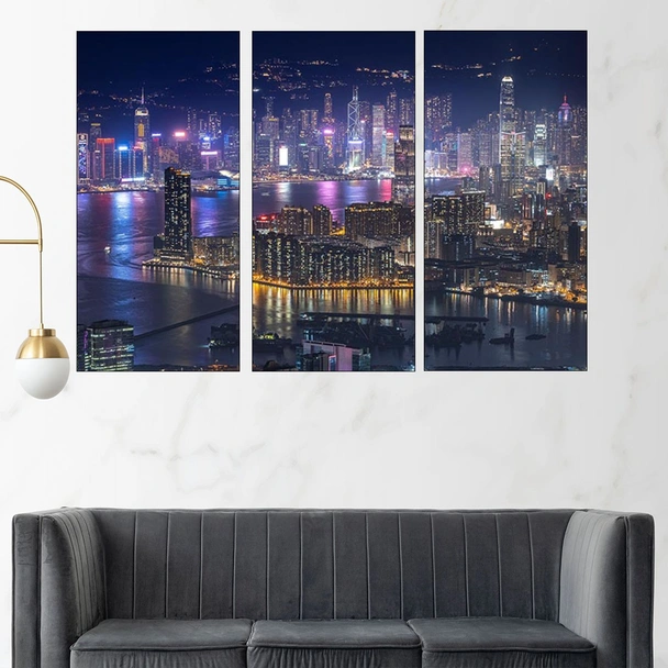 Нощен изглед на Хонг Конг - картина пано за стена - Image 2