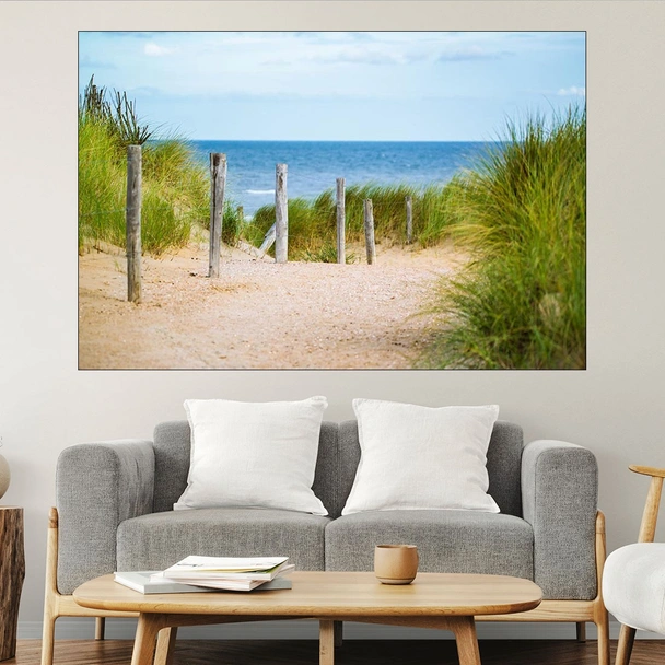 Дървена ограда на плажа - картина пано за стена