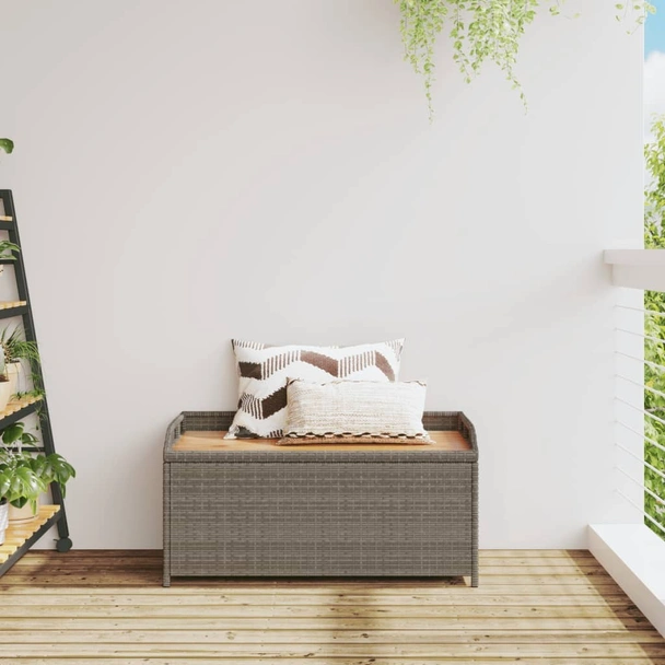 Пейка за съхранение сива 100x50x52 см полиратан и акация - VL365950 - Image 3