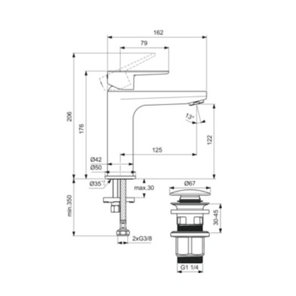 Смесител за баня с Click-Clack изпразнител H120 IDEAL STANDARD - Image 5