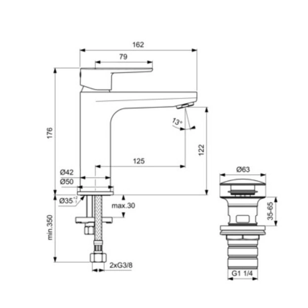 Смесител за баня с Click-Clack изпразнител H120 IDEAL STANDARD - Image 4