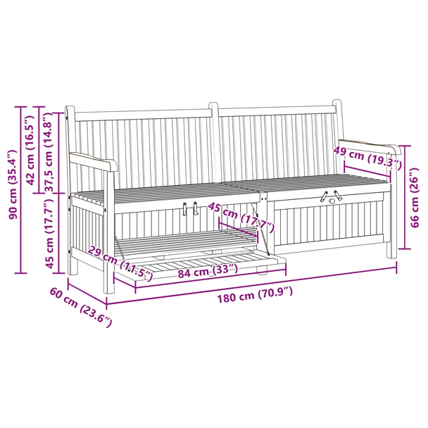 Градинска Пейка за Съхранение Кафяво 228 x 60 x 90 см - VL42001961 - Image 12