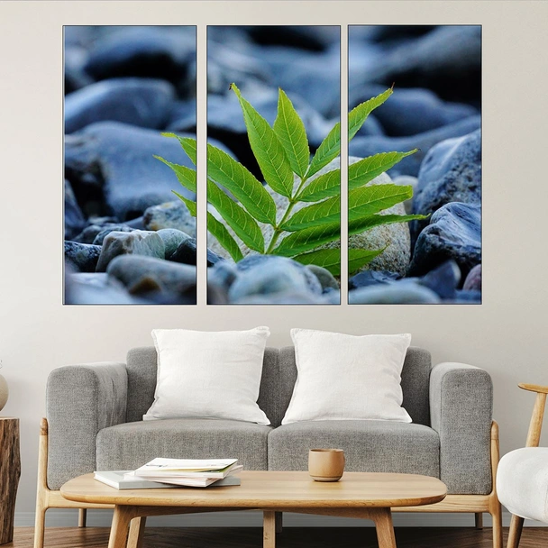 Зелено листо между камъни - картина пано за стена - Image 2