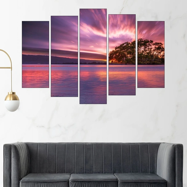 Ефектен залез над езеро - картина пано за стена - Image 3