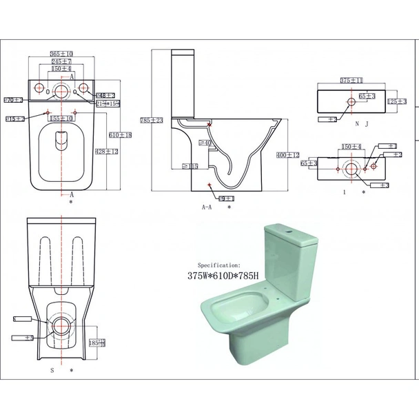Моноблок задно оттичане със седалка 61х36,5х78.5см INTER CERAMIC - Image 7