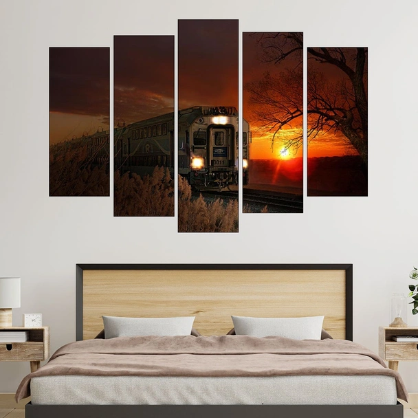 Влак по залез слънце - картина пано за стена - Image 3