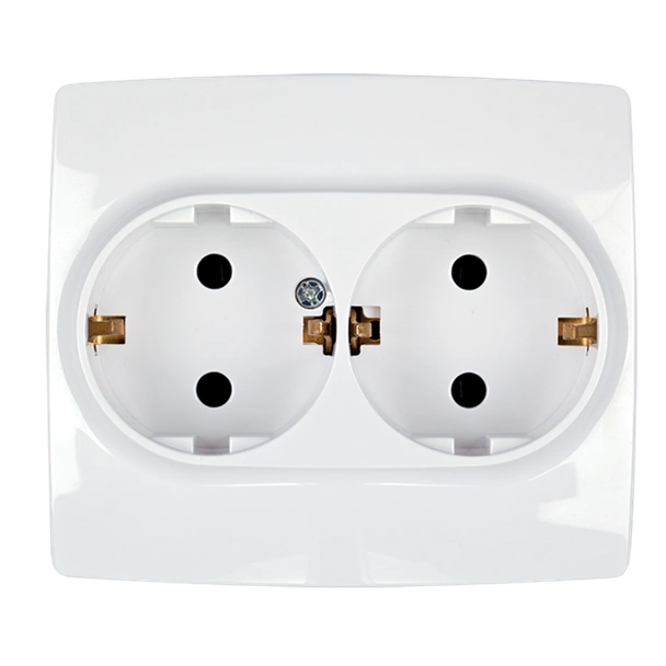 Двоен контакт CITY ШУКО с винтова клема, бял металик