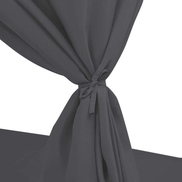 Градинско лаундж легло със завеси, полиратан, сиво - Image 5