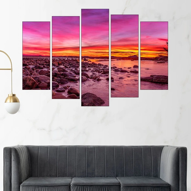Красив залез над каменист бряг - картина пано за стена - Image 3