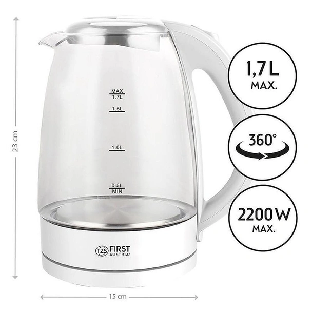 Стъклена електрическа кана 1.7 л 2200 W FA-5404-1-WI FIRST - Image 2
