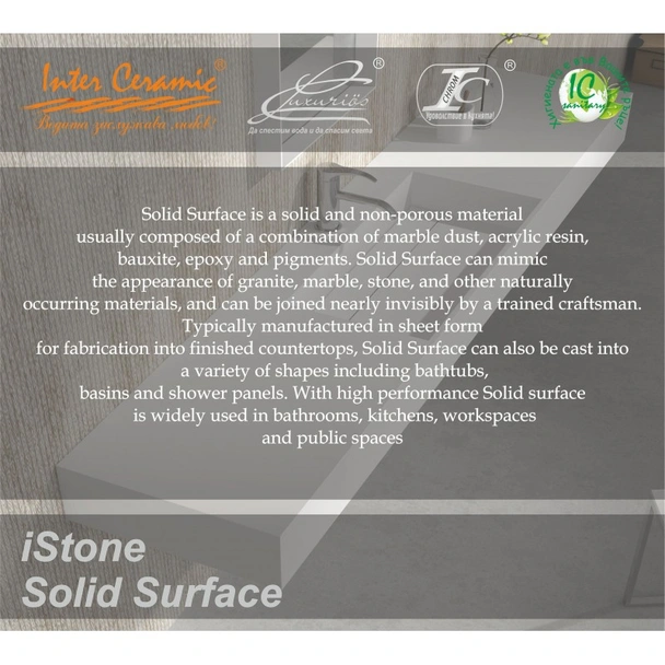 Умивалник от полимермраморен камък 60х40х1,5см бял мат INTER CERAMIC - Image 5