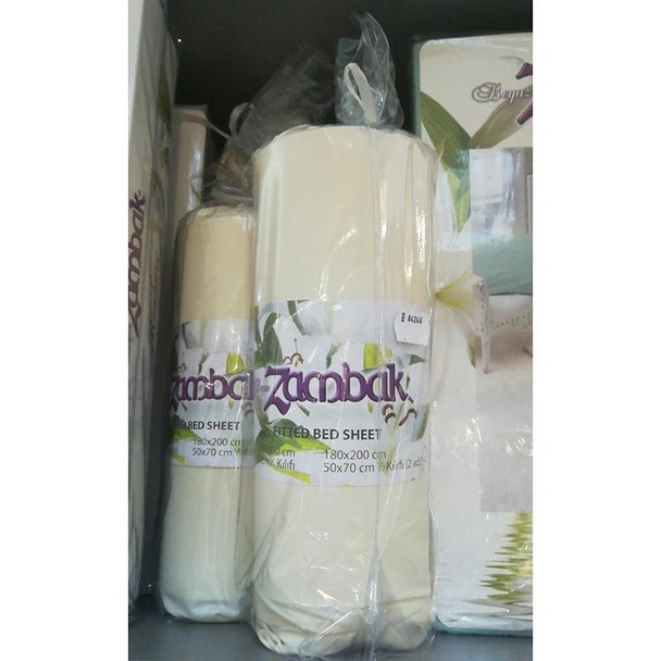 Чаршаф с ластик 100x200 см + калъфка Cylinder Cream ZAMBAK - Image 2