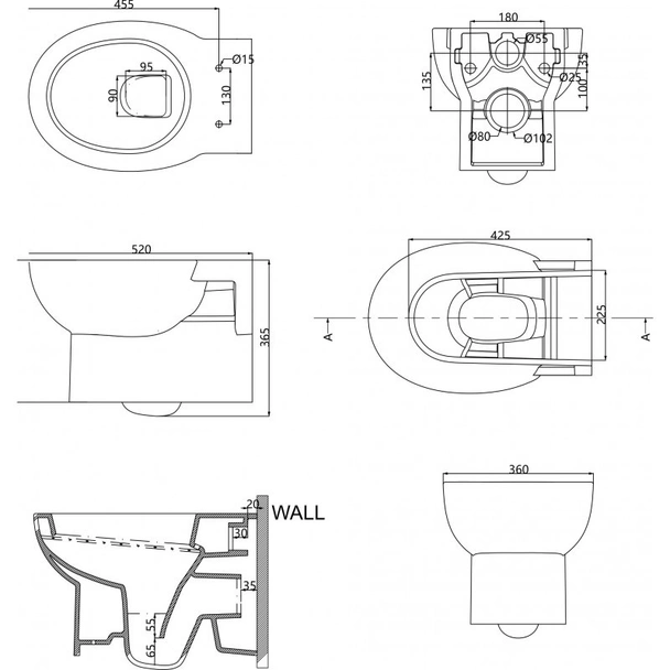 Стенна тоалетна чиния Вая 5235W - бял мат - Image 3