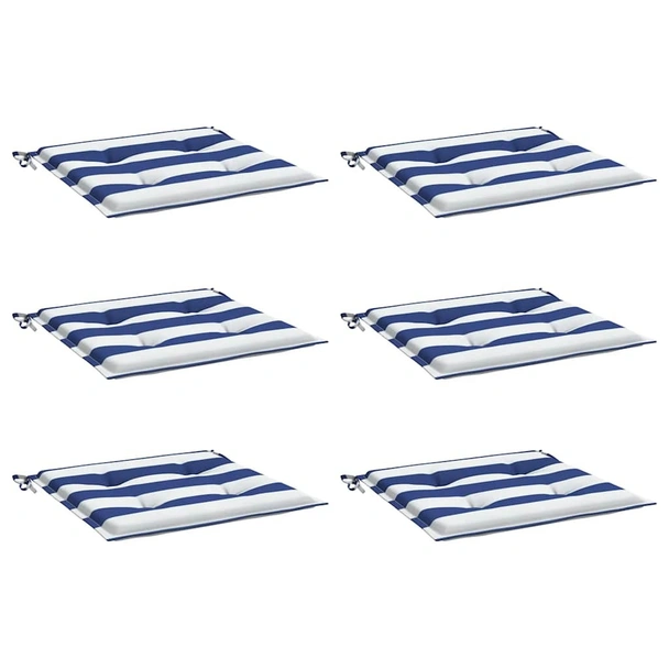 Възглавници за градински стол 6 бр синьо и бяло 50x50x4 см плат - VL361079 - Image 3