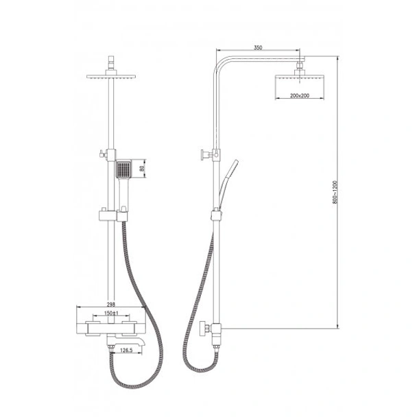 Тръбно окачване със смесител с термостат черен INTER CERAMIC - Image 3