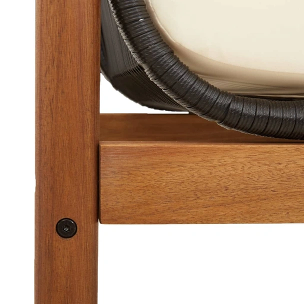 Градинска пейка с възглавница черен полиратан акация - VL366299 - Image 8