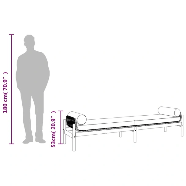 Градинска пейка с възглавница черен полиратан акация - VL366299 - Image 9