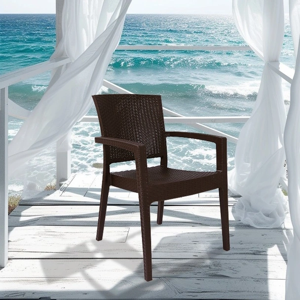 Градински стол с подлакътници кафяв Zeugma Rattan MEVSIM - Image 2