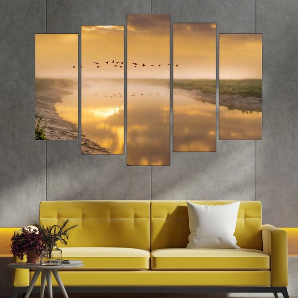 Летящи гъски по изгрев - картина пано за стена - Image 3