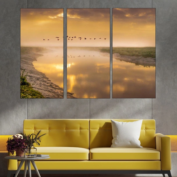 Летящи гъски по изгрев - картина пано за стена - Image 2